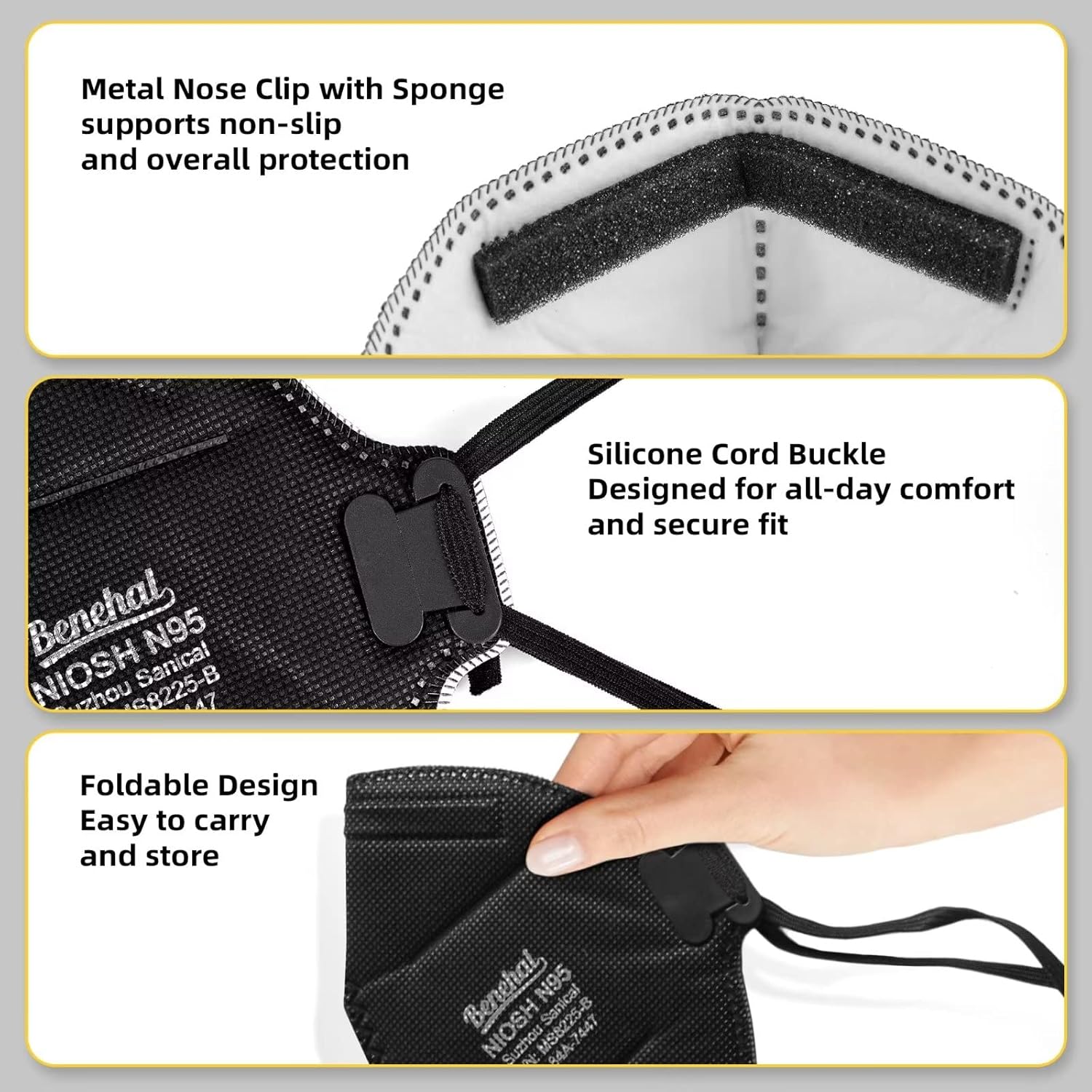 N95 Black Masks, 30 50 Pack/Black White NIOSH Certified N95 Disposable Respirator 5 Layers Safety Breathable Mask with 95% Filtering Efficiency Adjustable Comfort Protection Prevent PM2.5 Dirt, For Adults, Men Women