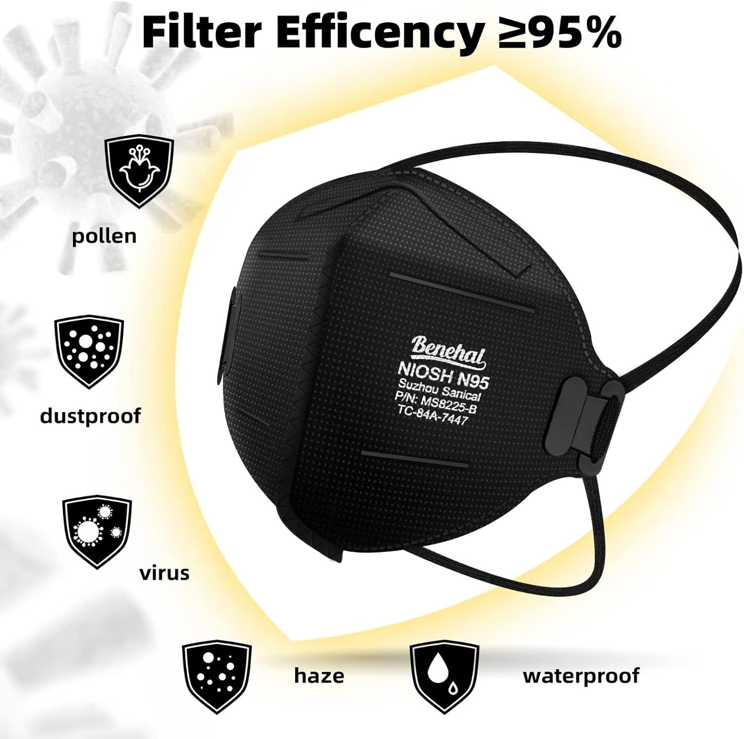 N95 Black Masks, 30 50 Pack/Black White NIOSH Certified N95 Disposable Respirator 5 Layers Safety Breathable Mask with 95% Filtering Efficiency Adjustable Comfort Protection Prevent PM2.5 Dirt, For Adults, Men Women