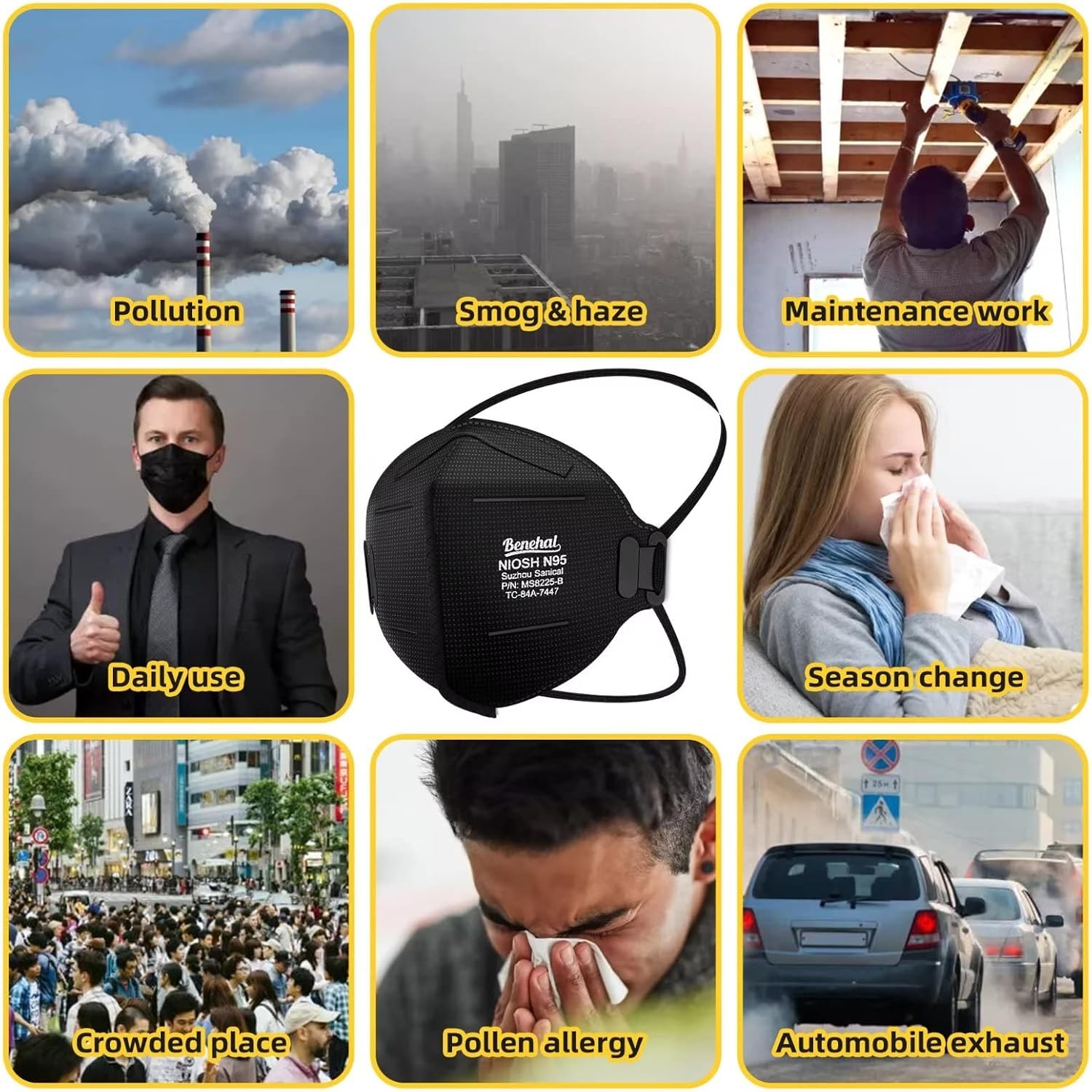 N95 Black Masks, 30 50 Pack/Black White NIOSH Certified N95 Disposable Respirator 5 Layers Safety Breathable Mask with 95% Filtering Efficiency Adjustable Comfort Protection Prevent PM2.5 Dirt, For Adults, Men Women