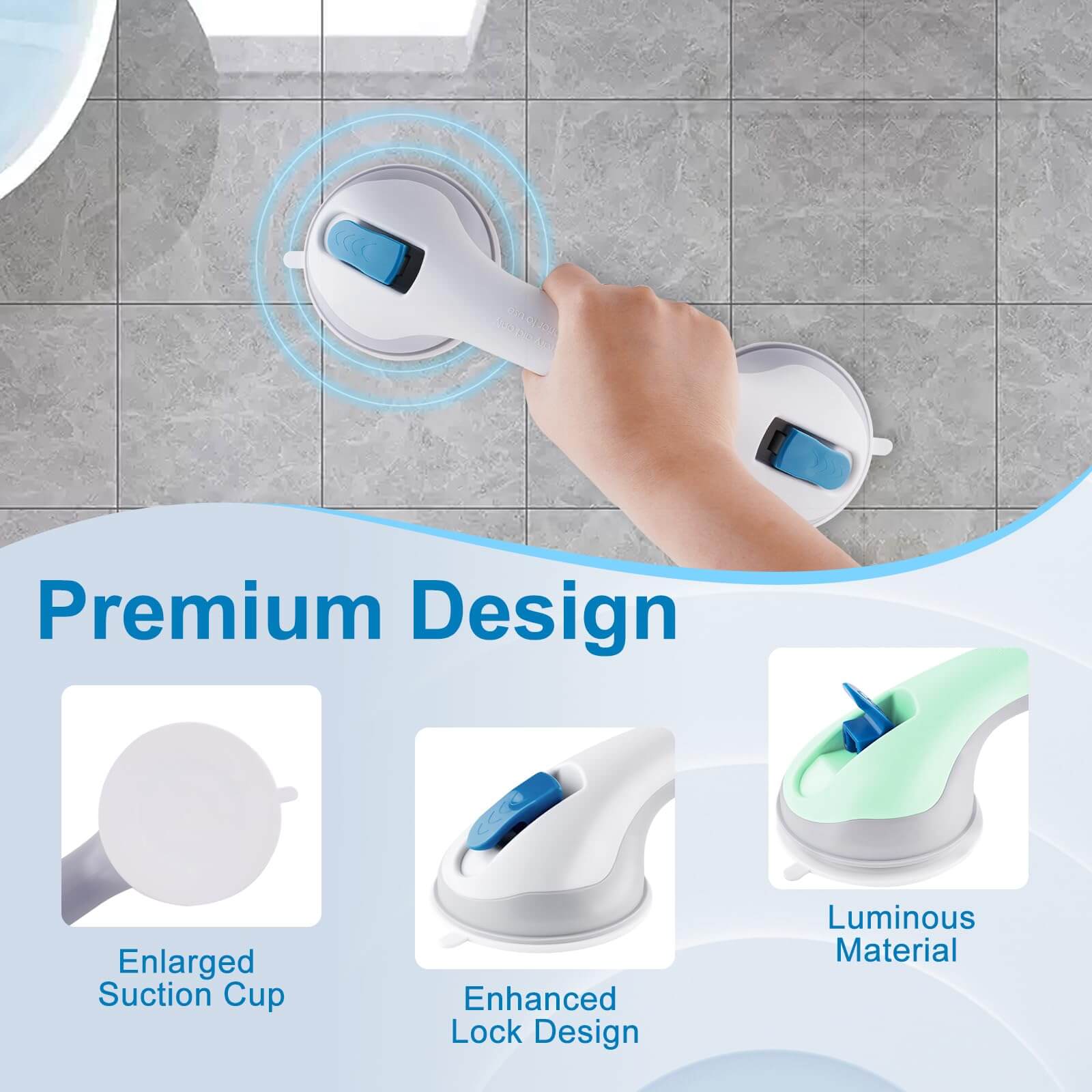 Hotodeal Grab Bars for Bathtubs and Showers-Strong Hold Suction Cup Handle
