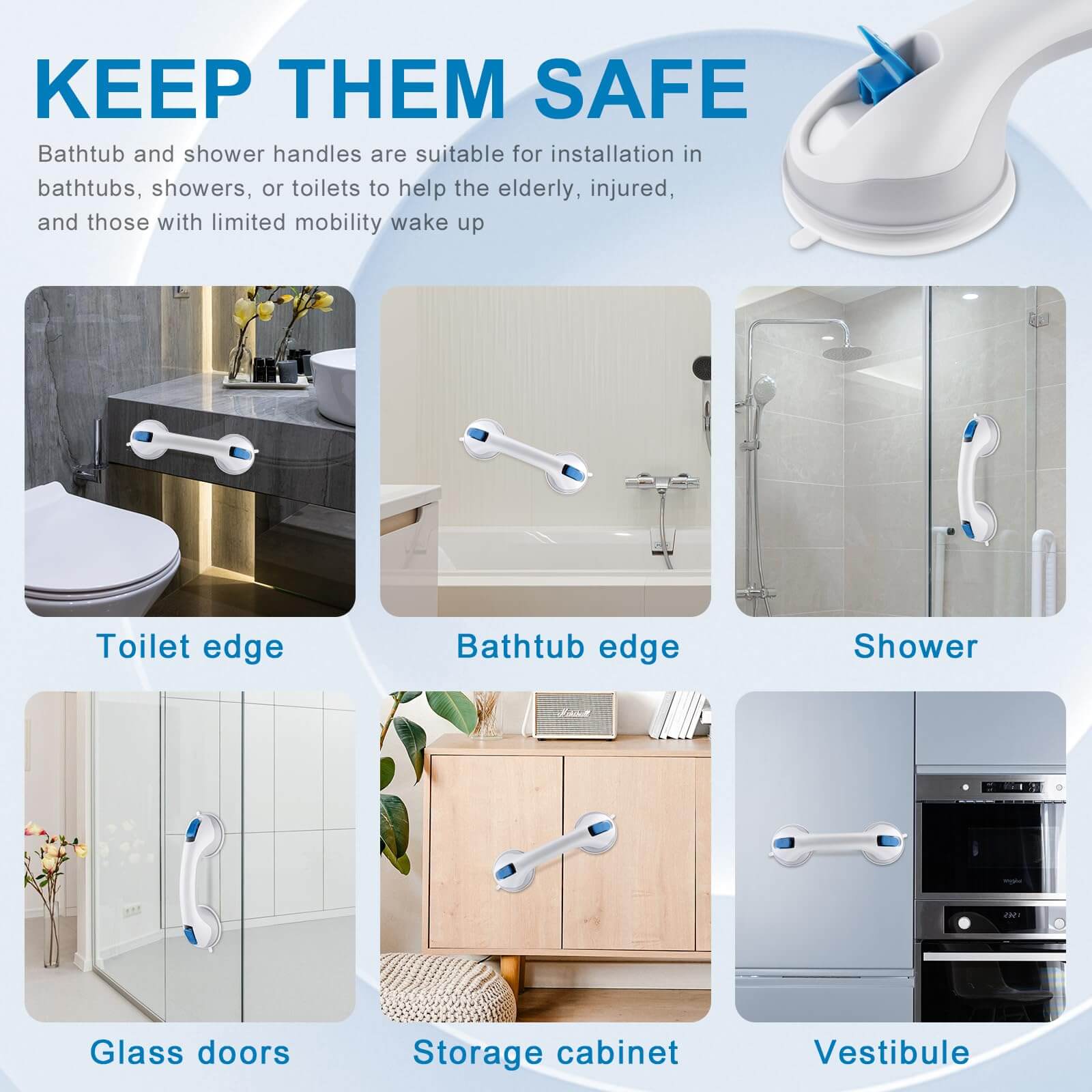 Hotodeal Grab Bars for Bathtubs and Showers-Strong Hold Suction Cup Handle