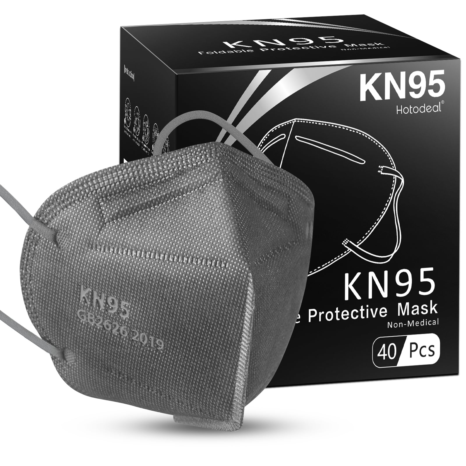 KN95 Face Mask 40 PCs (Black)- Filter Efficiency≥95%, 5 Layers Cup Dust Mask, Masks Against PM2.5