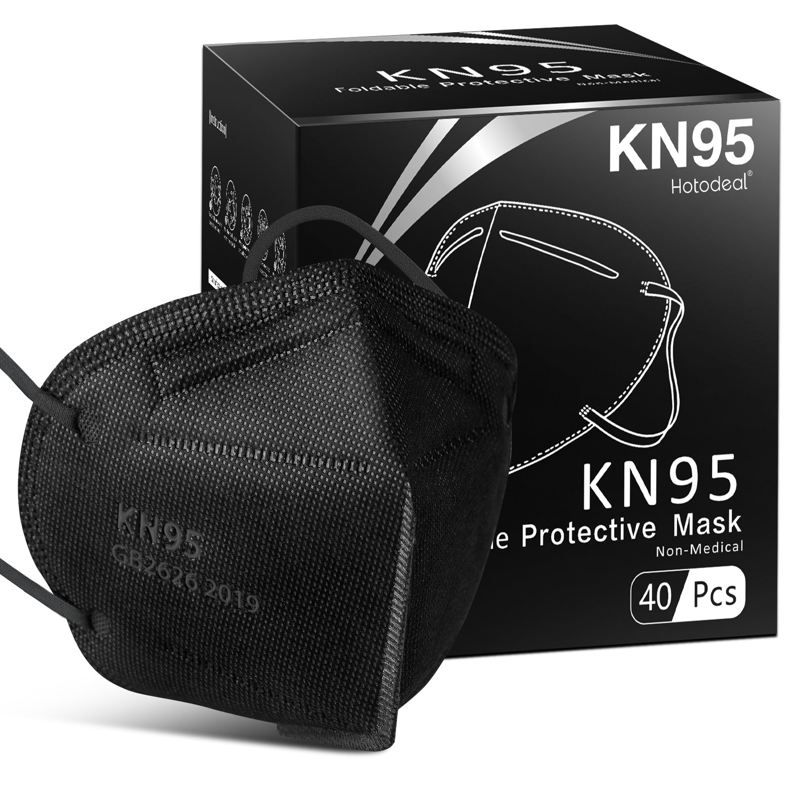 KN95 Face Mask 40 PCs (Black)- Filter Efficiency≥95%, 5 Layers Cup Dust Mask, Masks Against PM2.5