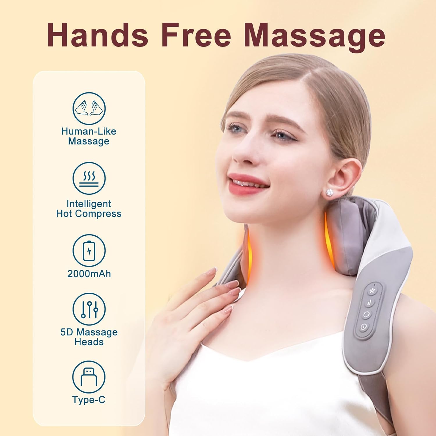 Neck Massager with Heat- Hotodeal Electric Neck Shoulder Massager Cordless Shiatsu Massage Pillow Buckle Basic Model