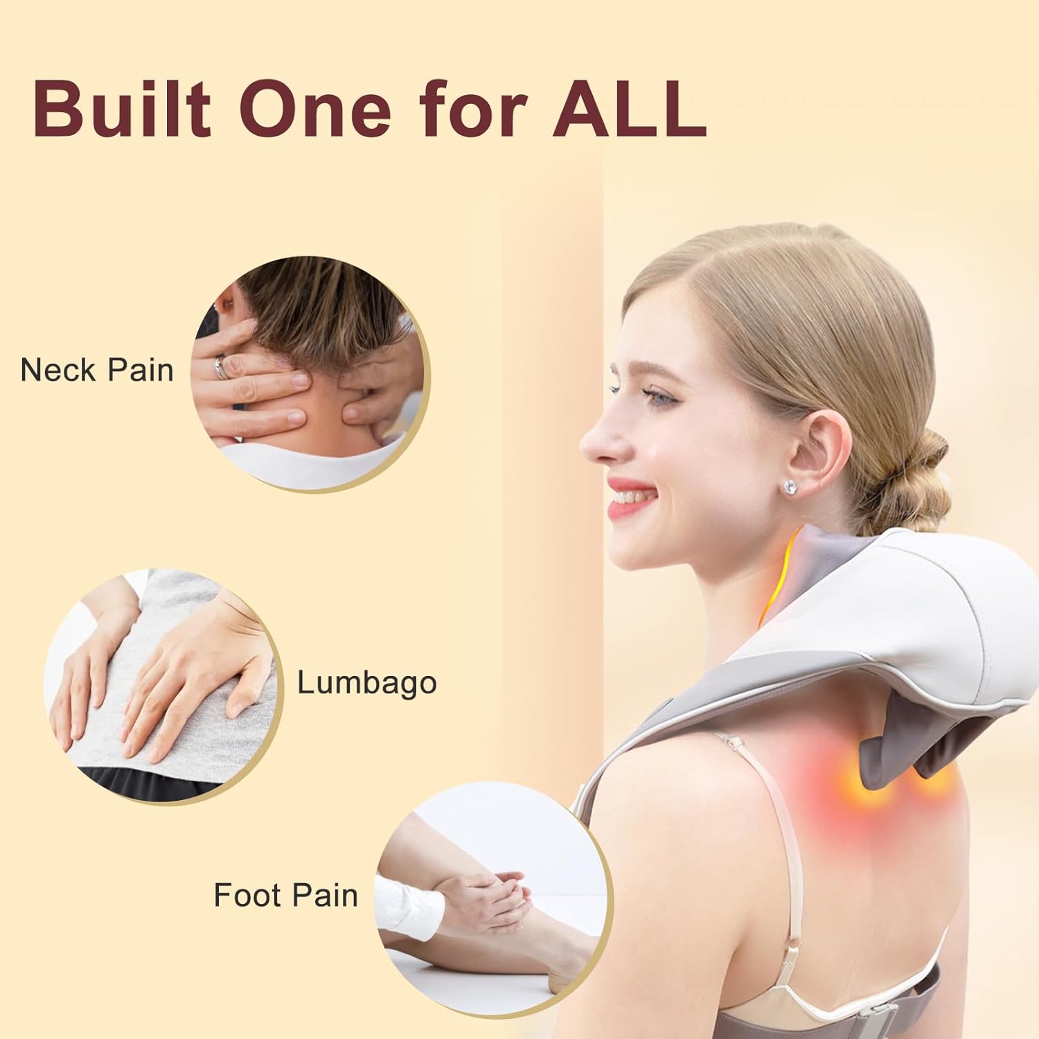 Neck Massager with Heat- Hotodeal Electric Neck Shoulder Massager Cordless Shiatsu Massage Pillow Buckle Basic Model