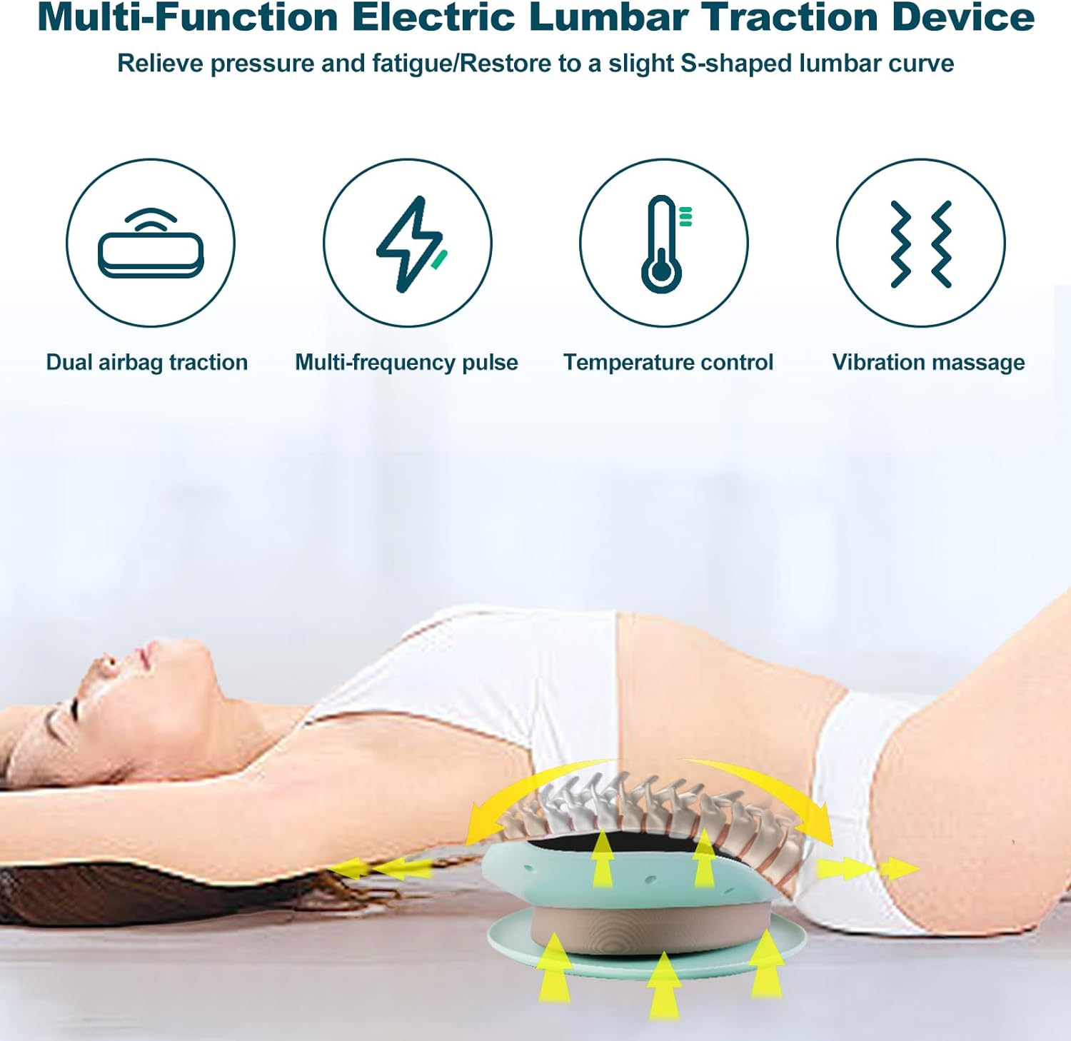 Electric Lumbar Traction Device with Dynamic Airbag- Lower Back Massager Thermal Therapy for Pain Relief