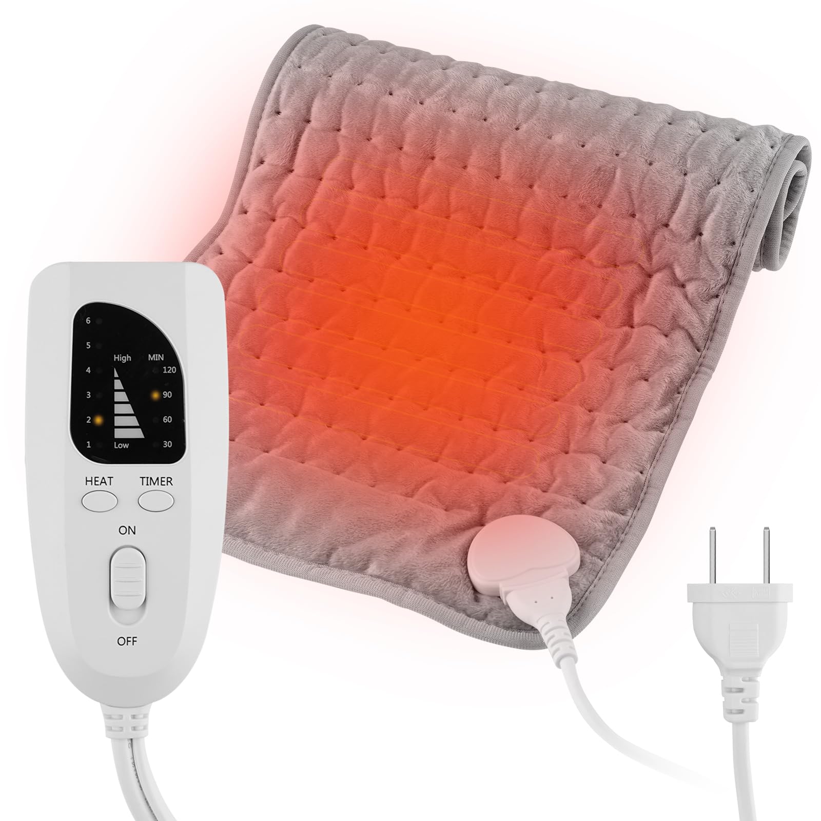 Hotodeal Electric Heating Pads— Heat Pad for Cramps,Back,Neck & Shoulder Pain Relieve(Light Gray,11.8''×23.6'')