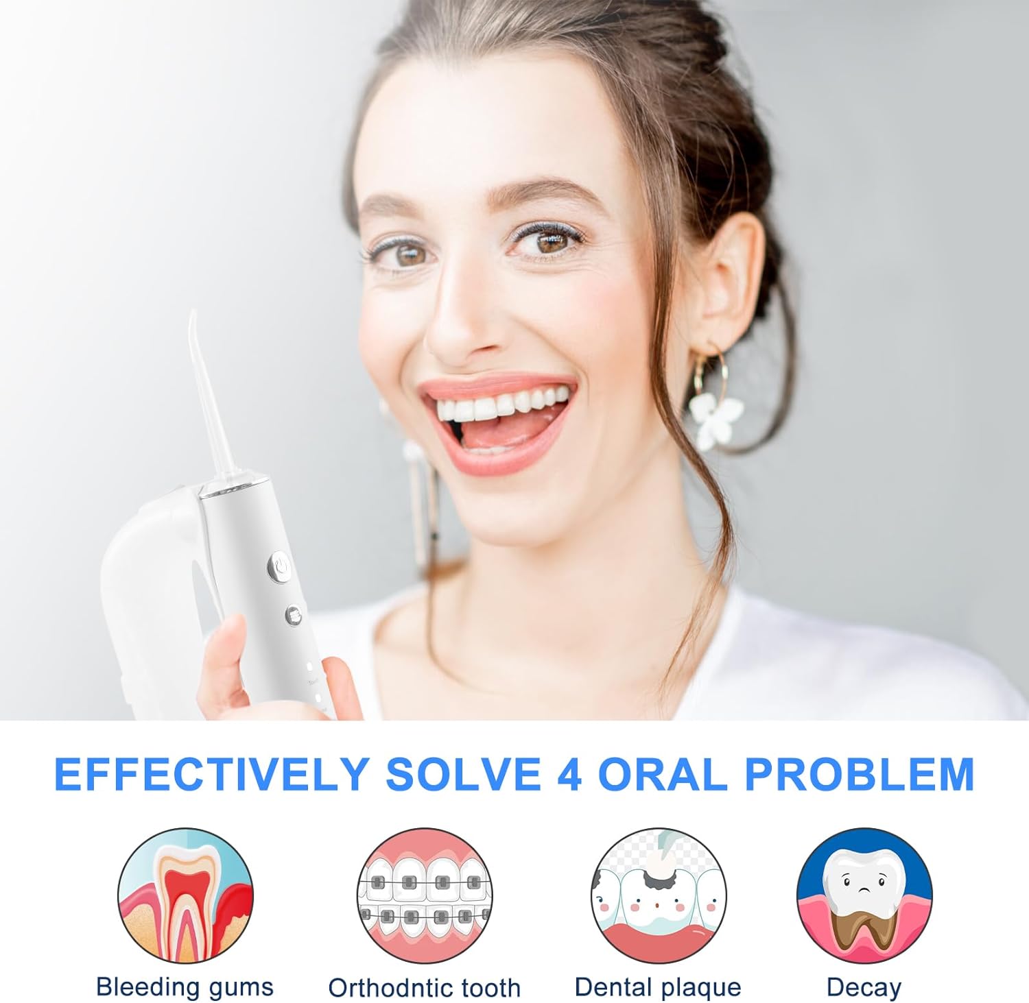 Water Dental Flosser with Electric Toothbrush- Hotodeal Cordless Rechargeable Oral Irrigator with 300ML Detachable Tank