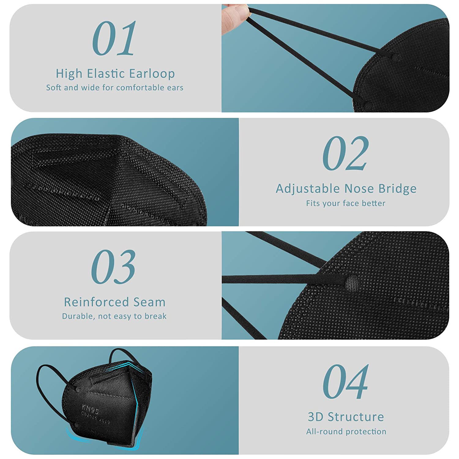 Black KN95 Face Mask 20 PCs- Filter Efficiency≥95%, Breathable Protection Masks Against PM2.5
