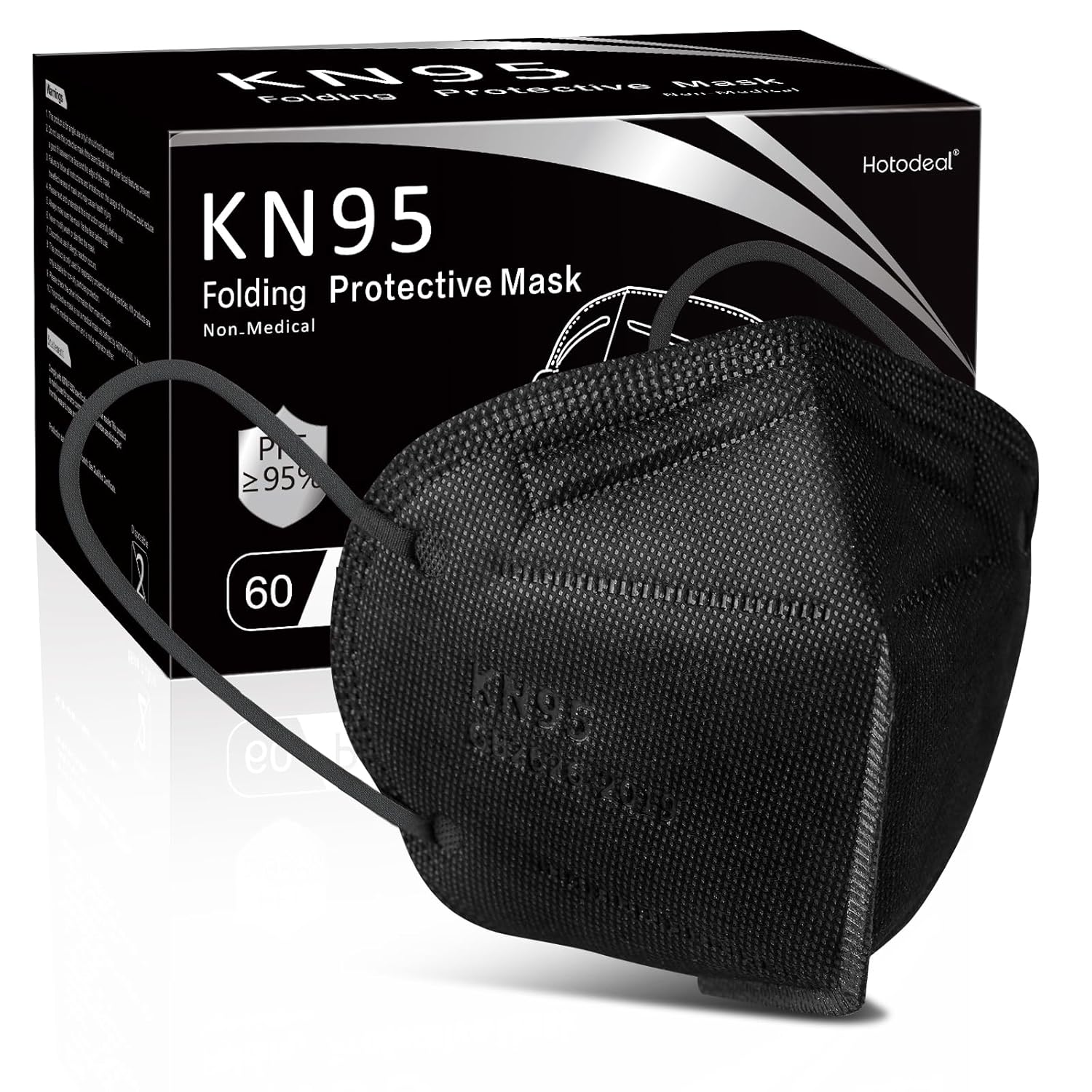 1920 PCs Hotodeal KN95 Face Mask, Black KN95 Mask, 5 Layers Cup Dust Mask, for Men, Women, Healthcare Worker, Essential Workers(60pcs/box)
