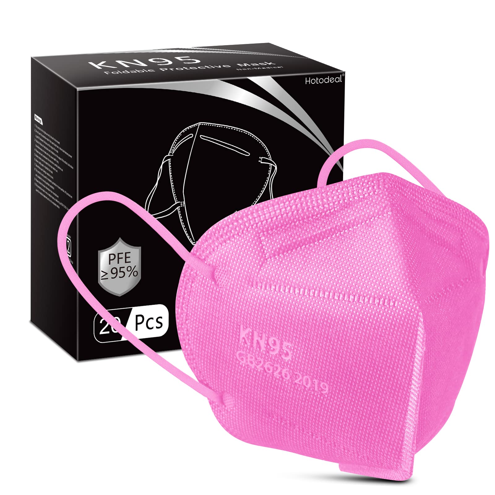 Hotodeal KN95 Face Mask 20 PCS,5 Layers Cup Dust Mask Against PM2.5 from Fire Smoke, Dust, for Men, Women, Essential Workers(Grey，Pink，green，blue，white，black)