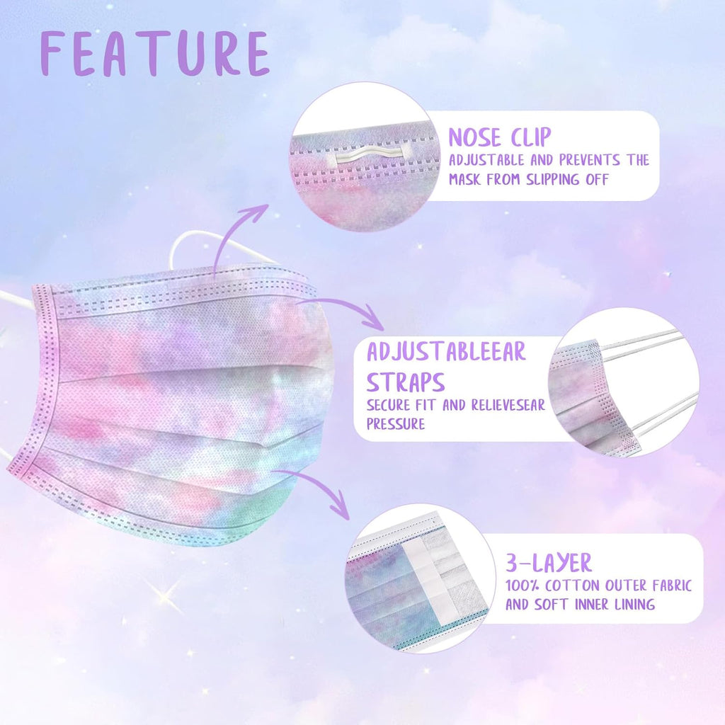 Kids Disposable Face Masks 50Pcs,3 Ply Kids Masks Disposable Breathable Colorful Cute Face Masks for Children, Girls & Boys