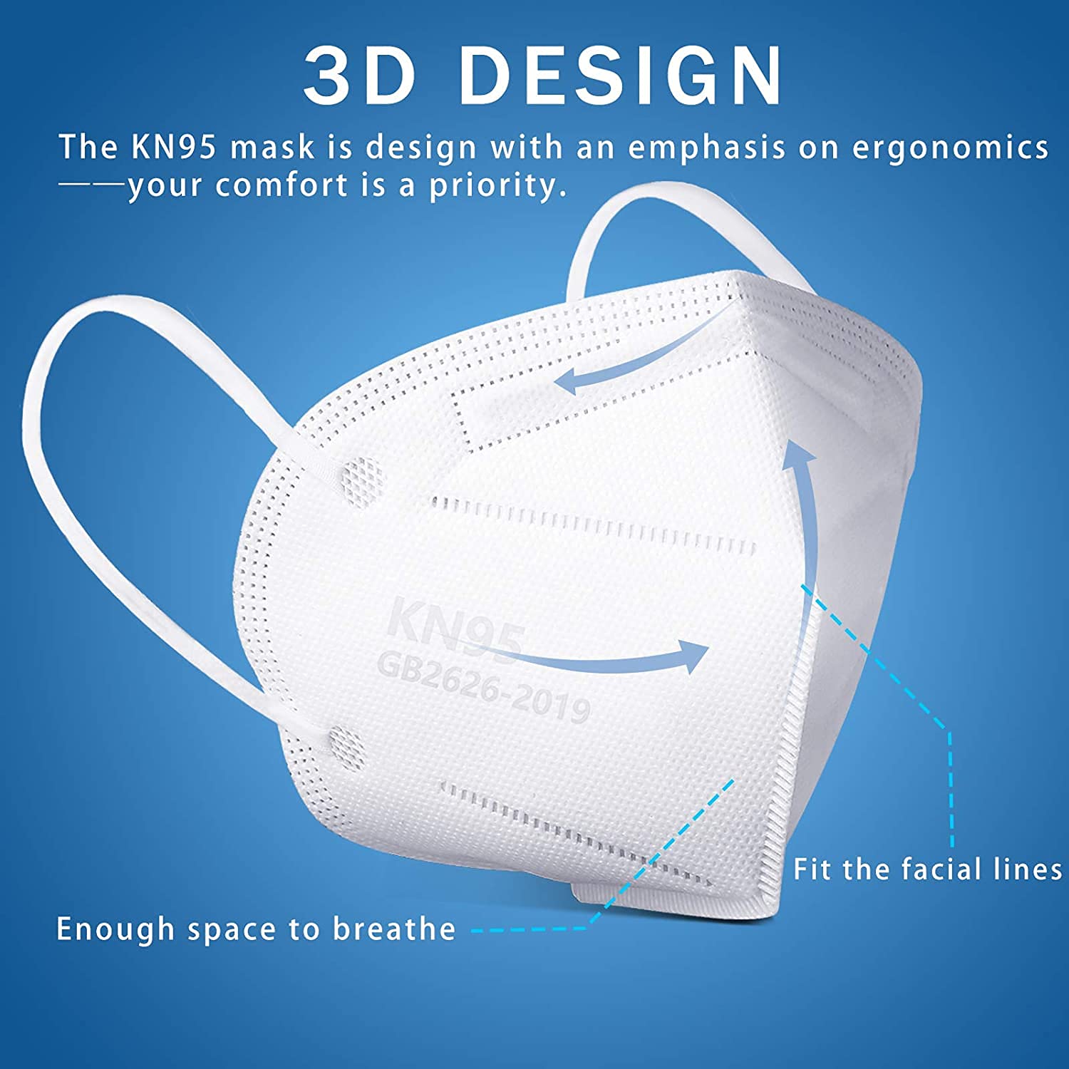1920 pcs Hotodeal KN95 ,5 Layers Cup Dust Mask Against PM2.5 from Fire Smoke, Dust, for Men, Women, Essential Workers(White)（20pcs/box）