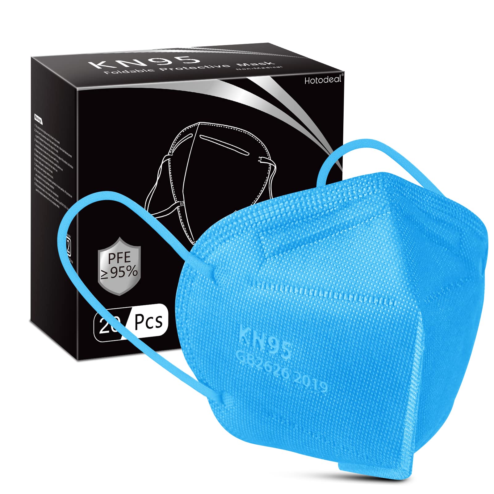 Hotodeal KN95 Face Mask 20 PCS,5 Layers Cup Dust Mask Against PM2.5 from Fire Smoke, Dust, for Men, Women, Essential Workers(Grey，Pink，green，blue，white，black)