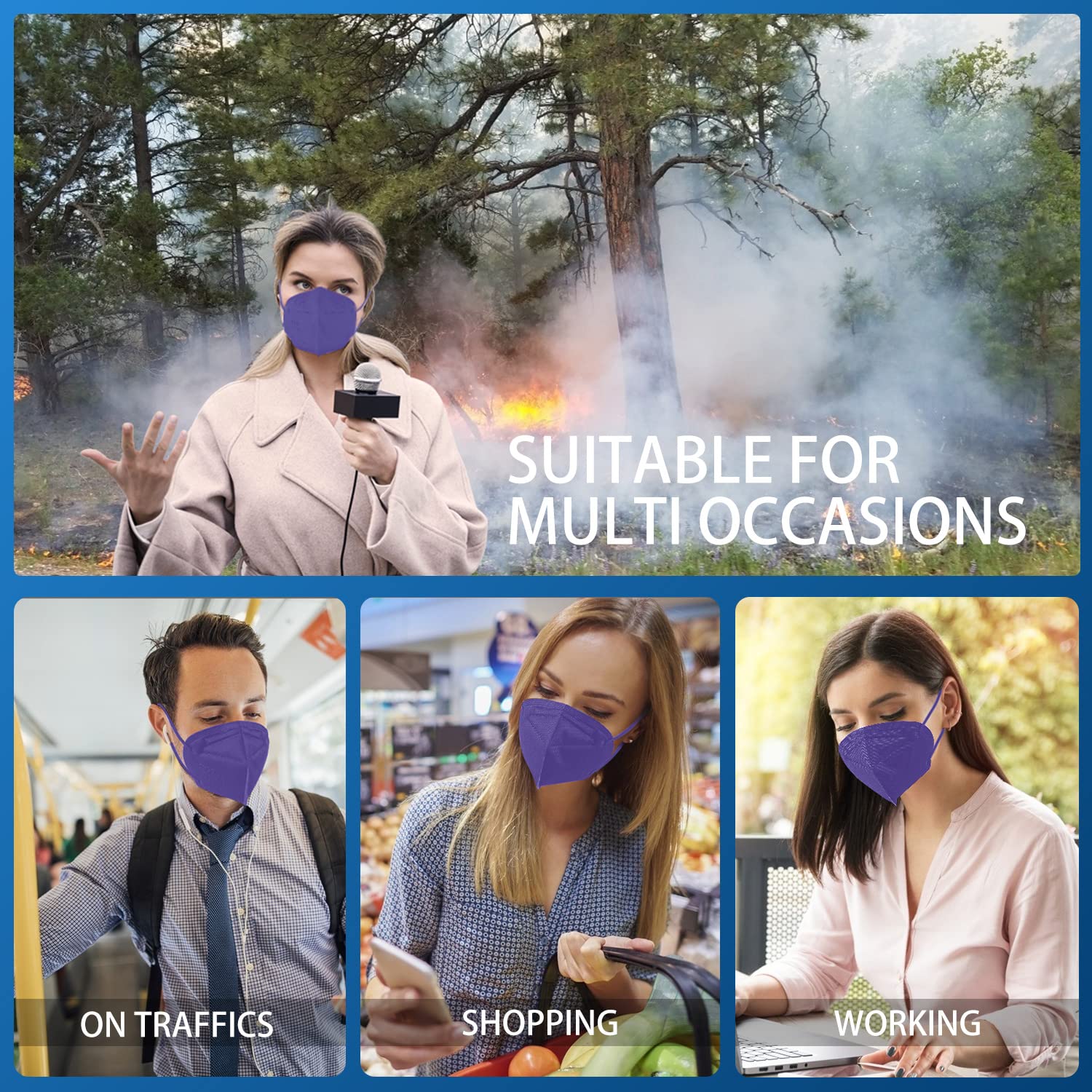 1920 pcs Hotodeal KN95 Face Mask,5 Layers Cup Dust Mask Against PM2.5 from Fire Smoke, Dust, for Men, Women, Essential Workers(Purple)(20pcs/box)