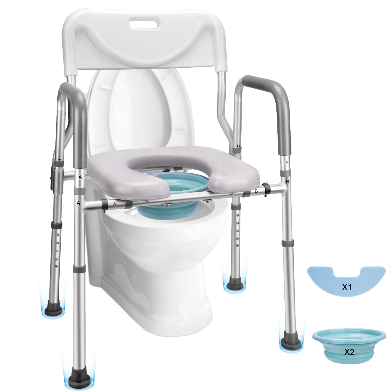 Raised Toilet Seat with Handles and Back- Hotodeal Adjustable Safety Assist Shower Chair Collapsible Basin Included (300lb)