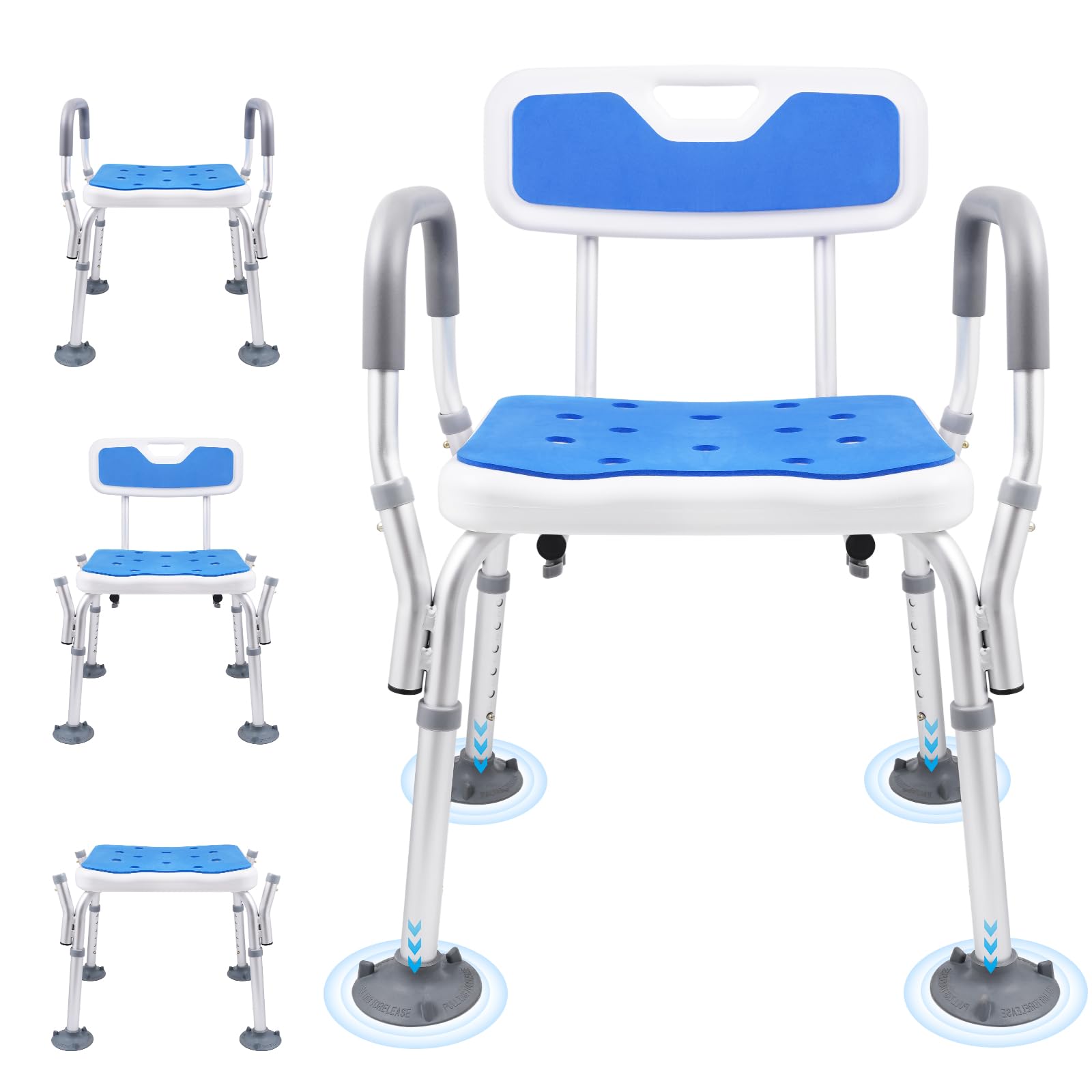 Adjustable Height Shower Chair-Hotodeal Height Shower Seat with Armrests and Backrest