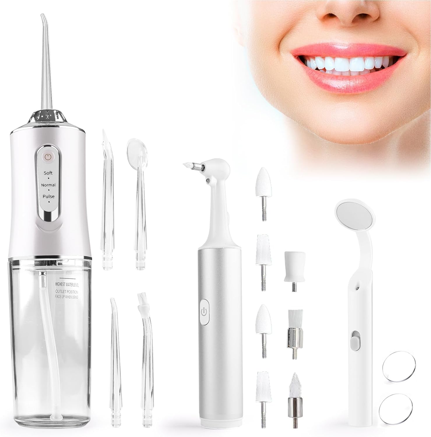 Electric Water Flosser with 4 Flossing Tips- Hotodeal Rechargeable Tooth Polisher with Dental LED Oral Mirror