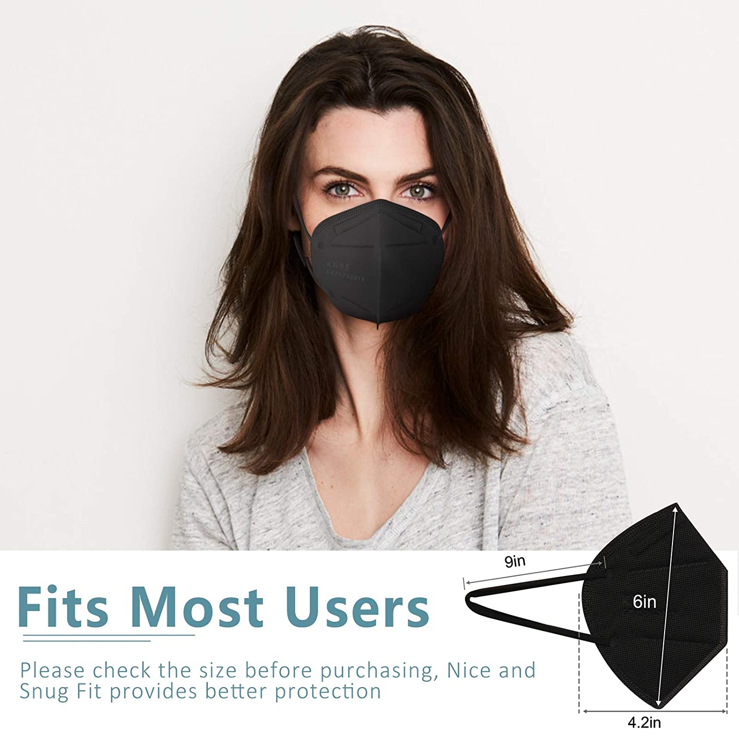 Black KN95 Face Mask 20 PCs- Filter Efficiency≥95%, Breathable Protection Masks Against PM2.5