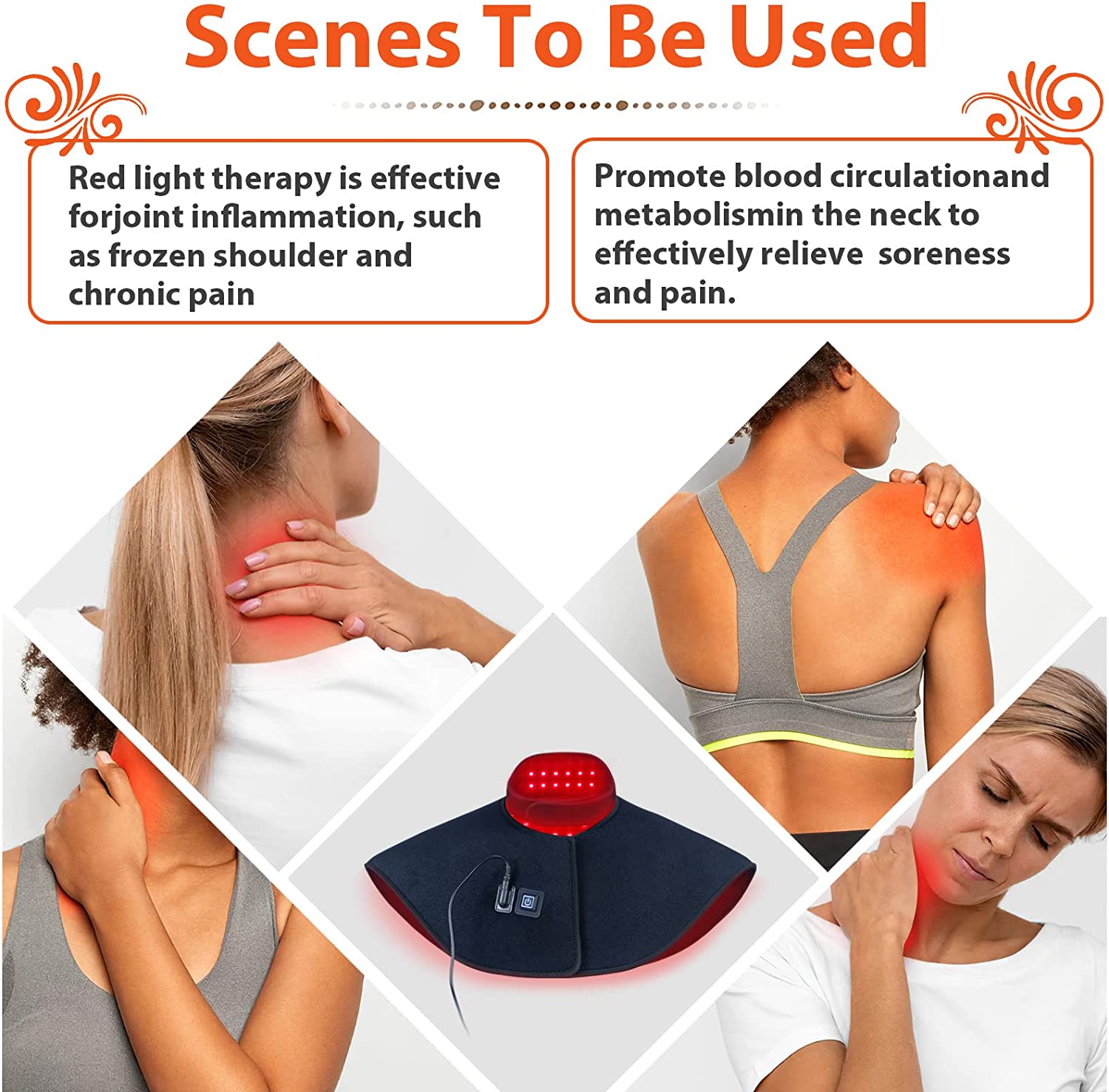 UTK Red Light Therapy for Neck and Shoulder Pain Relief, 4 in 1 Upgraded LED Lights, 3 * 660nm＆ 1 * 850nm Red and Near Infrared Therapy for Neck, Shoulders and Upper Back to Eliminate Inflammation